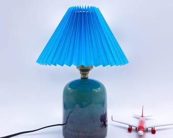 Blaue Stoff-Tischlampe, Keramik-Tischlampe, Keramik-Nachttischlampe, Schlafzimmer-Tischlampe, Raum-Nachtlampe, Blaue Tischlampe