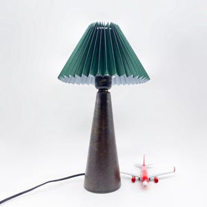 GDMES T052-B,Ceramic Base Table Lamp with Deep Blue Fabric Shade,Bedside Table Lamp,Ceramic Desk Lamp,Interior Design Lamp,Size W9.4&quot; X H17&quot;