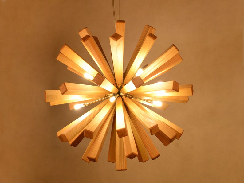 Dandelion Shape Led Ash Wood Pendant Light Fixtures Image 0