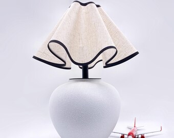 GDMES T028, Ceramic table Lamp, Flower-shaped fabric lampshade, Deocr bedside Lamp, Ceramic Lamp, Nightstand Lamp, Flower table lamp