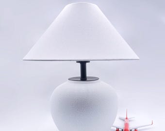 Modern White Ceramic Table Lamp, Fabric Shade, Bedside Desk Lamp