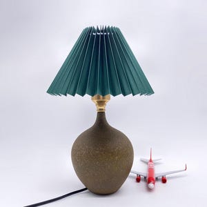 GDMES T041-24-B, Ceramic Table Lamp with Deep Blue Lampshade,Ceramic Nightstand Lamp,Bedside Lamp for Bedroom,Decor Desk Lamp,Ambient Light