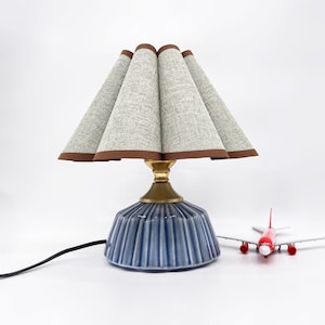 Ceramic Table Lamp with bulb,Handmade Fabric Lampshade,Home Furnishing,Optional 4 Colors of Power Cords,2 Types of Ceramic Lamp Base Heights