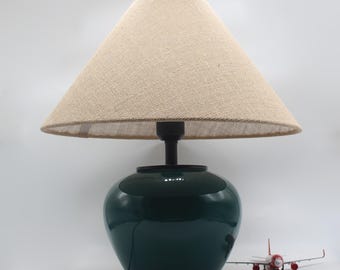 Handmade Green Ceramic Table Lamp, Fabric Shade, Worldwide Use