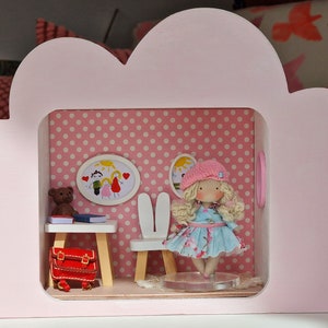 Diorama chambre de fille avec une poupée, décoration de la maison, cadeau de Noël pour amateurs de maison de poupée image 1