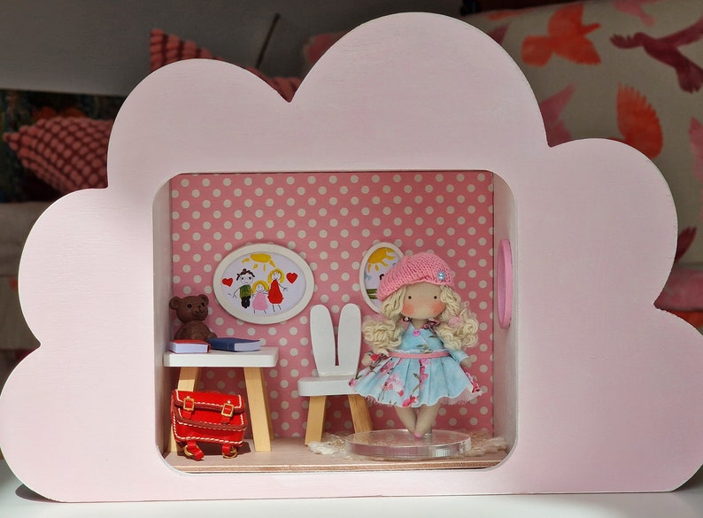 Diorama chambre de fille avec une poupée, décoration de la maison, cadeau de Noël pour amateurs de maison de poupée image 1