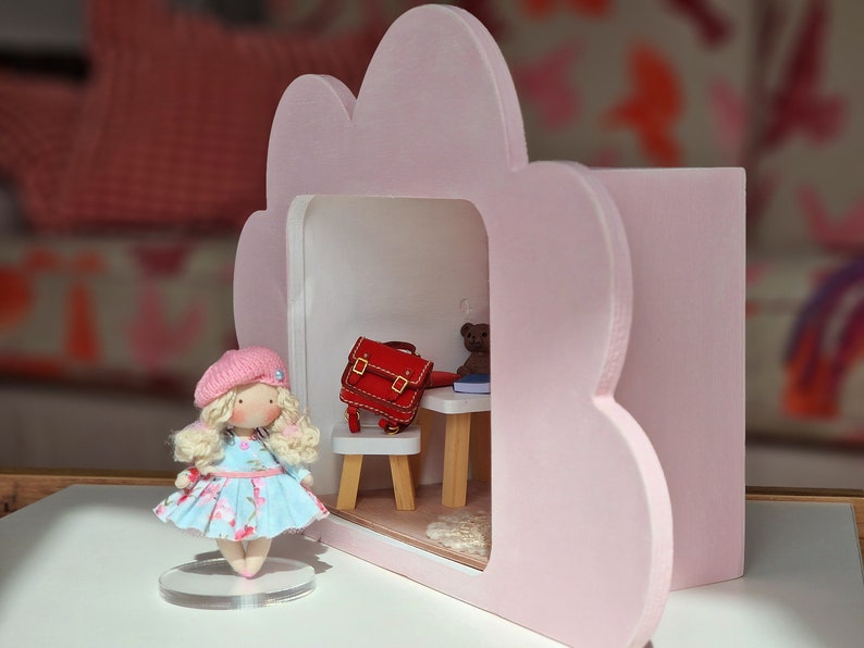 Diorama chambre de fille avec une poupée, décoration de la maison, cadeau de Noël pour amateurs de maison de poupée image 3