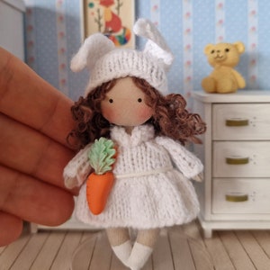 Cute Christmas gift miniature Rabbit Bunny Girl little cloth doll for dollhouse 1/12 scale
