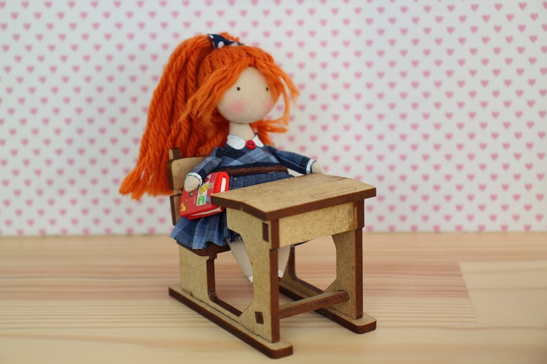 School desk DIY Kit for 1/12 dollhouse Creative play Miniature toy School desk, Back to school gift, End of school year gift, teacher gift image 3