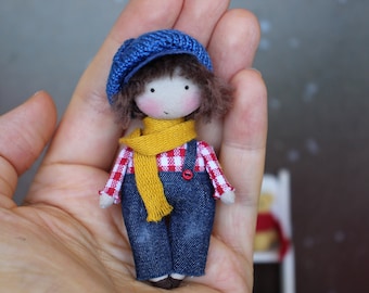 Little boy doll for dollhouse, miniature cloth doll cute gift