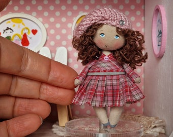 Small handmade collectible OOAK doll for dollhouse 1/12 scale perfect personalized gift for her for St Valentine