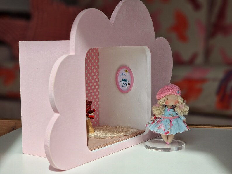 Diorama chambre de fille avec une poupée, décoration de la maison, cadeau de Noël pour amateurs de maison de poupée image 4