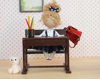 School desk DIY Kit for 1/12 dollhouse Creative play Miniature toy School desk, Back to school gift, End of school year gift, teacher gift