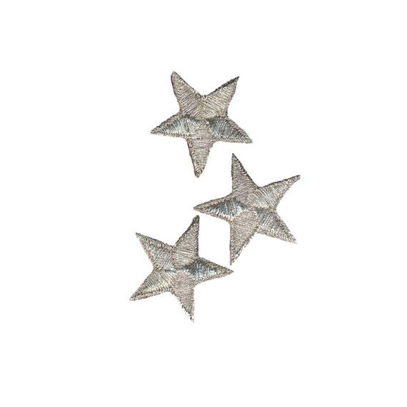 Pack of 3 Stars Embroidered Silver Metallic Iron On Patches 1 5//16/" New