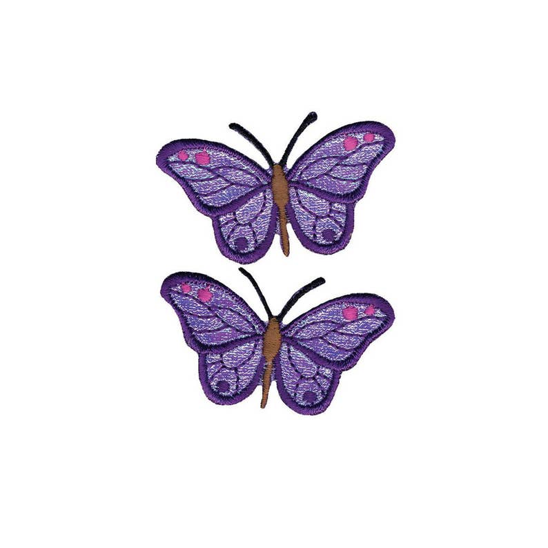 Purple Butterfly Iron On Applique Glitter Embroidered Patch Etsy
