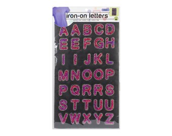 Hot Pink Sequin Letters Iron On Transfer, Alphabets Applique Pack
