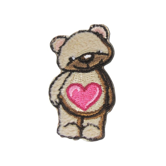 1PC~RED HEART TEDDY BEAR~IRON ON APPLIQUE PATCH