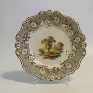 Ridgway plate, landscape on daisy moulding, ca 1830