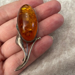 Vintage Baltic Amber and Sterling Silver Brooch
