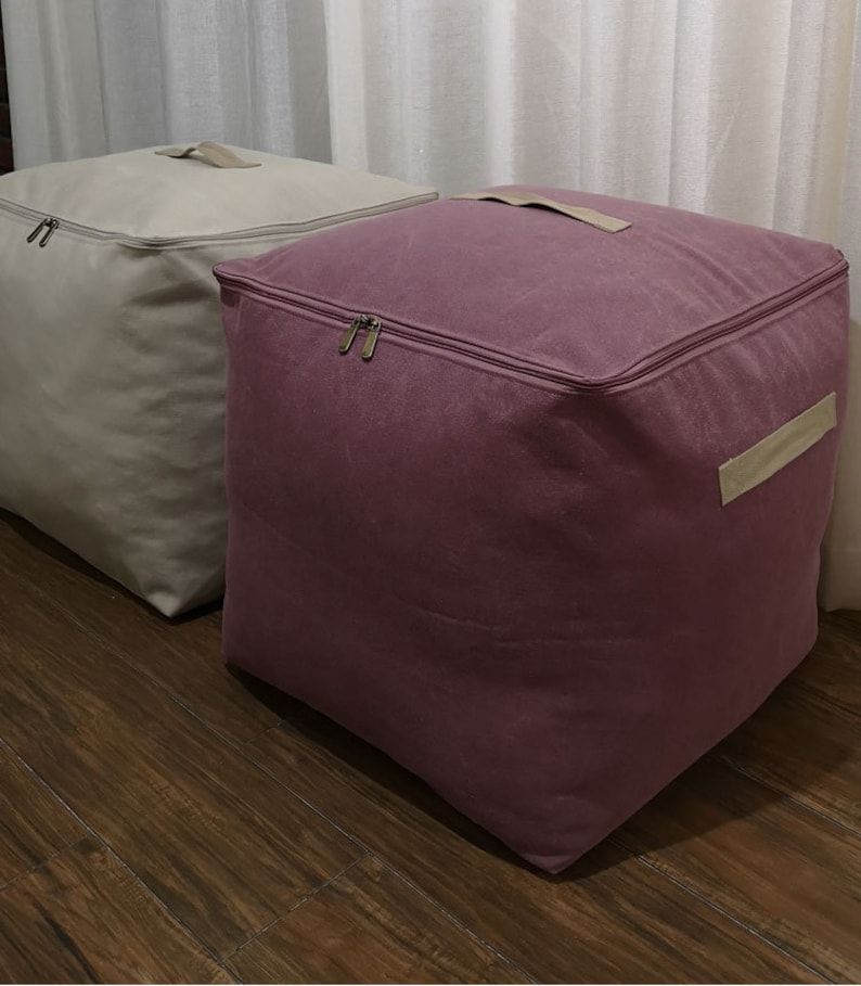 Handmade Heavy-duty Real Canvas Storage Bag, Fabric Cube Tote Bag image 1