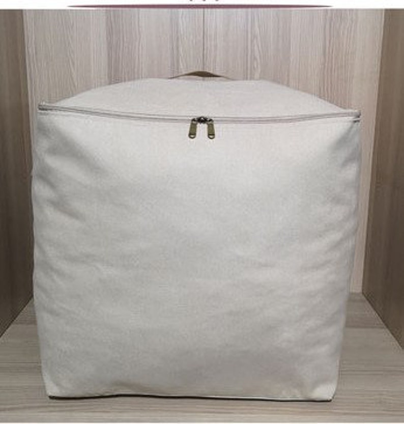 Handmade Heavy-duty Real Canvas Storage Bag, Fabric Cube Tote Bag Beige