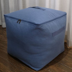 Handmade Heavy-duty Real Canvas Storage Bag, Fabric Cube Tote Bag Lake Blue
