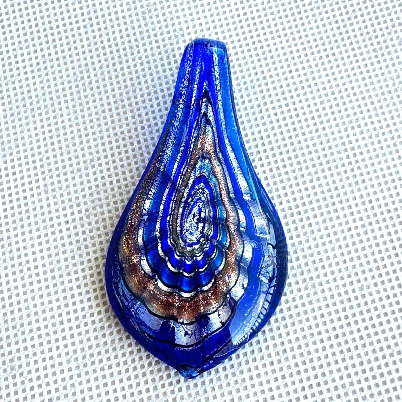 Blue Murano Glass Pendant Drop – 55mm – Art Deco Style For Chandeliers