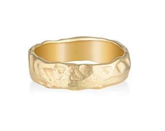 EZEKIEL Melted Gold Molten Gold Ring Organic Textured with Matte Brushed Finish / Stacking Rings / Laying Rings / Wedding Band / Unisex