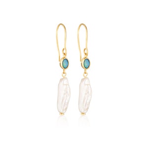 TAMARAMA Australian Opal and Freshwater Pearl Drop Earrings - Opal Earrings Perfect for the Beach, Evening or Special Occasion