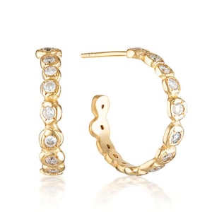 PURPOSE Organic Gemstone Cut Melted Gold Hoop Earring - Classic Round Hoop Earring / Organic Texture / Unique Look / Gemstone Set Hoops