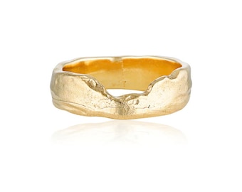 VALLEYS Melted Gold Bague en or fondu texturée organique avec finition brossée mate / Anneaux empilables / Anneaux de pose / Bande de mariage / Unisexe