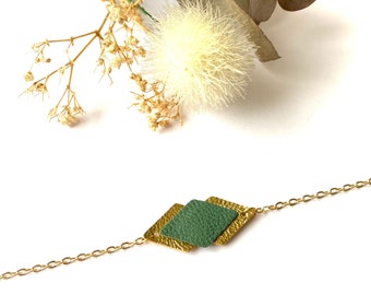 Women's verdigris and gold leather bracelet