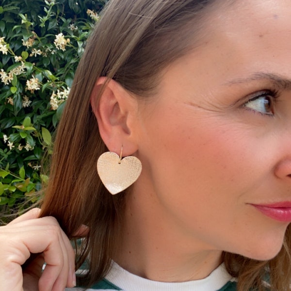 Rose gold leather heart earrings