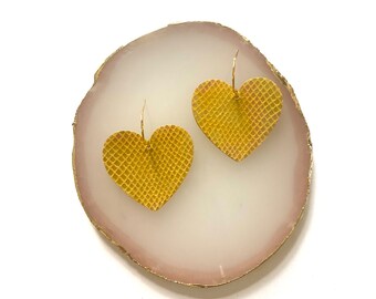 Pastel yellow leather heart earrings