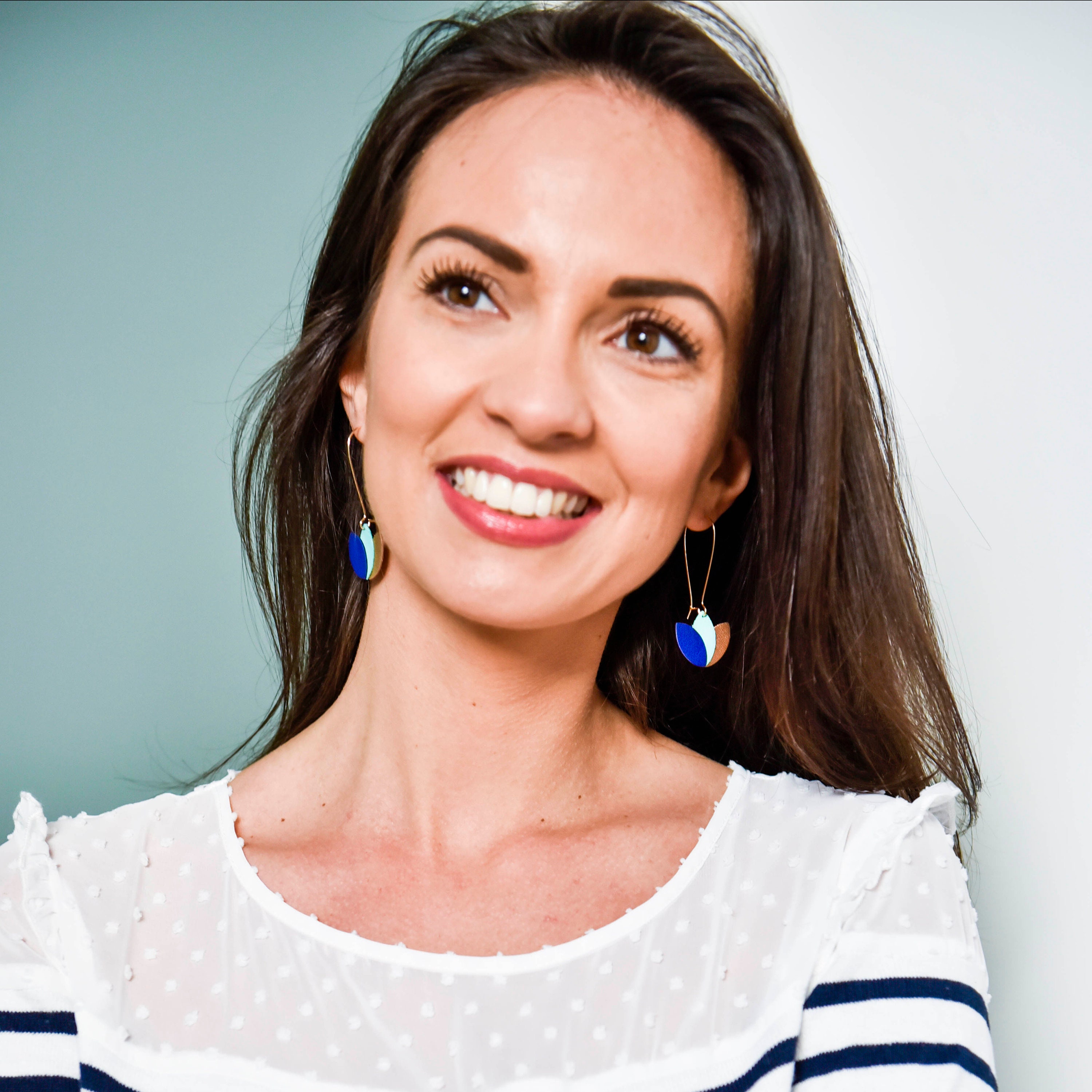 Earrings lotus flower in plum leather khaki green and bronze on