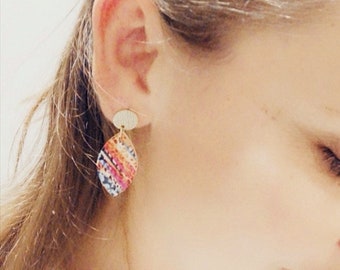 Earrings cork printed multicolor, leather and steel form sheet LOAN