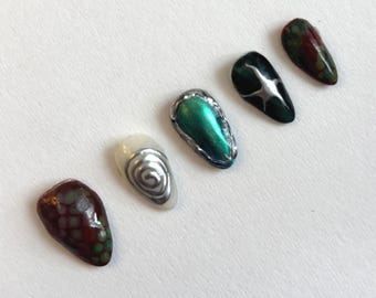 Jewel Tone Whimsical Silver Nails