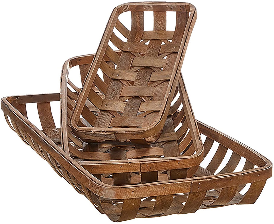 Set of 3 Large Decorative Round Tabletop Baskets Vintage Farmhouse