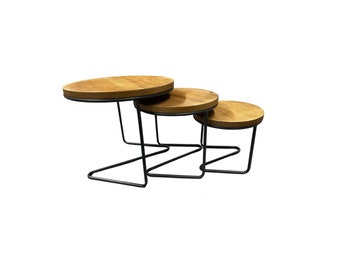 Set of 3 round Wooden Display Risers with Metal legs