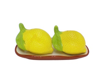 Salt and Pepper Shakers, Lemon Shaped Salt & Paper Shaker Set with Tray, stoneware lemon salt shakers set of two