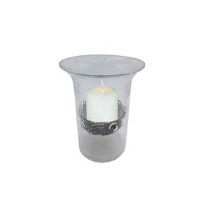 Glass Hurricane Pillar Candle Holder with Rustic Metal Insert, Perfect as a Centerpiece