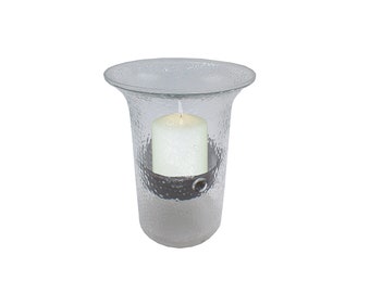 Glass Hurricane Pillar Candle Holder with Rustic Metal Insert, Perfect as a Centerpiece
