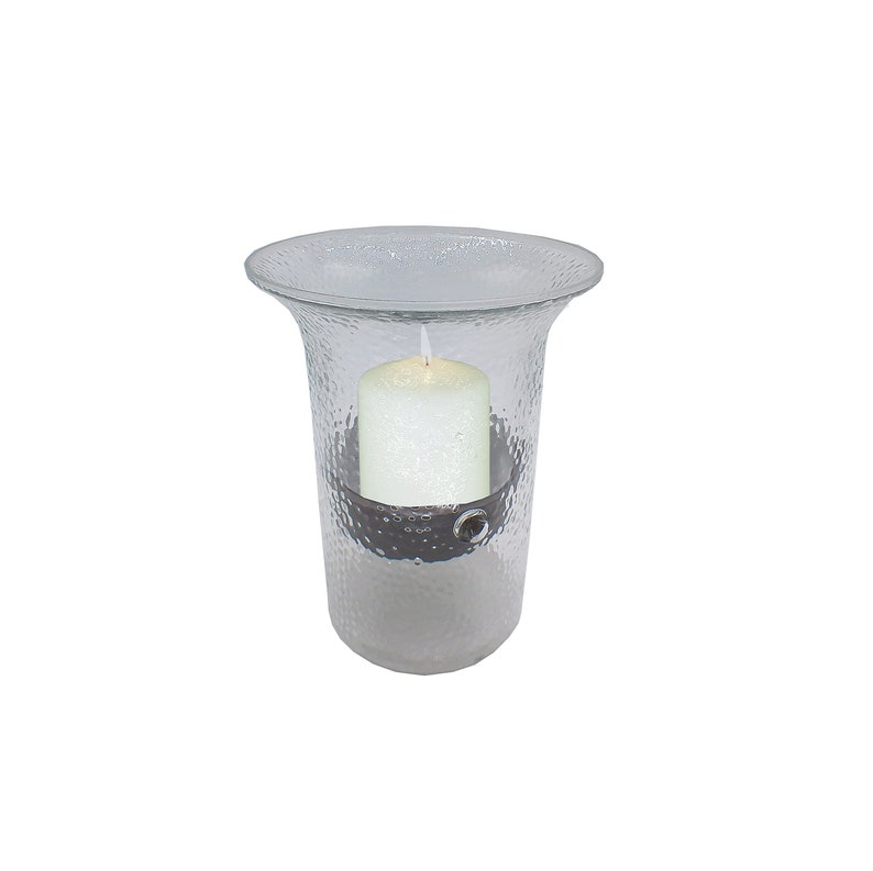 Glass Hurricane Pillar Candle Holder With Rustic Metal Insert, Perfect