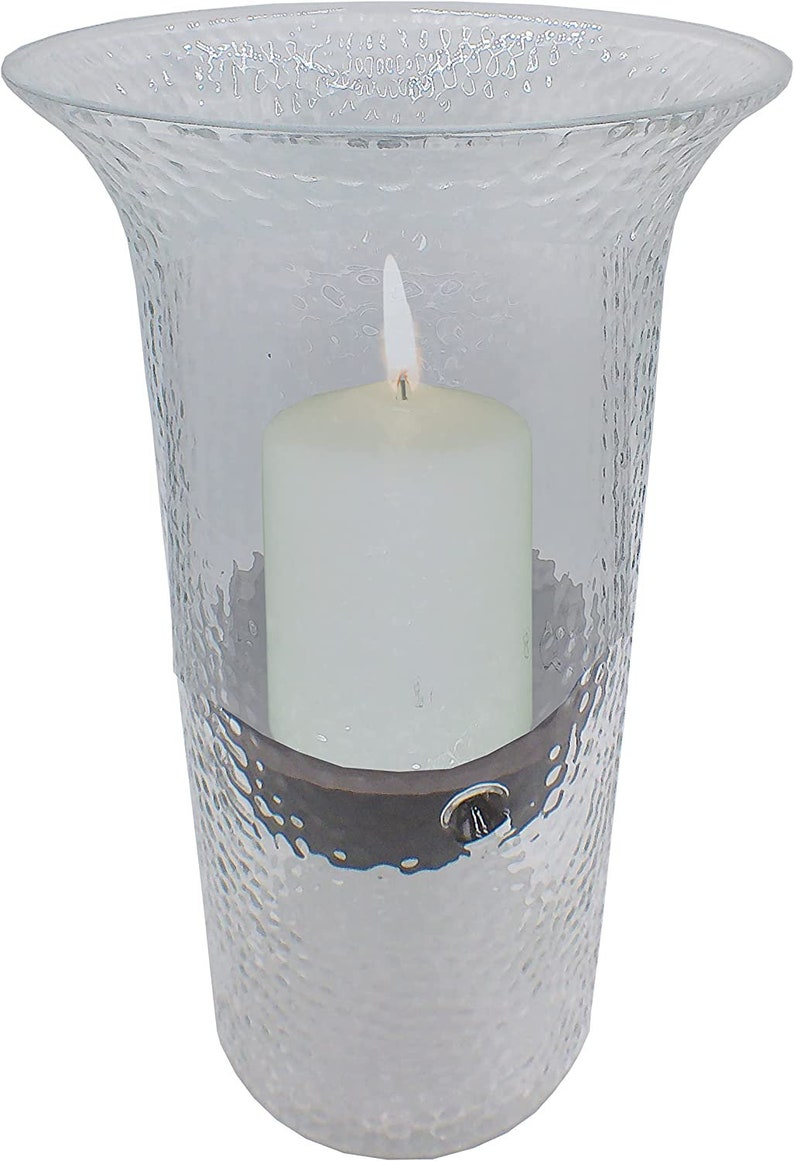 Glass Hurricane Pillar Candle Holder With Rustic Metal Insert, Perfect as a Centerpiece Etsy