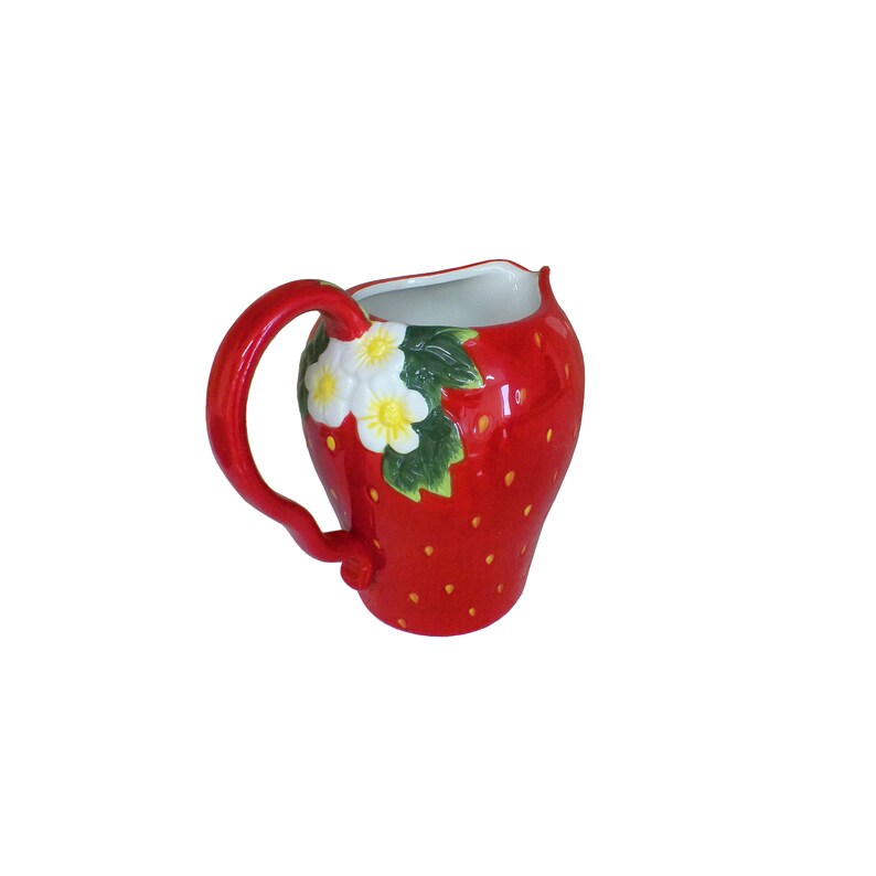 Red strawberry pitcher, red ceramic strawberry jug, strawberry kitchen pitcher for water, lemonade