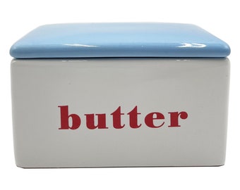 Ceramic Butter Box, Vintage Butter Keeper Dish with Lid