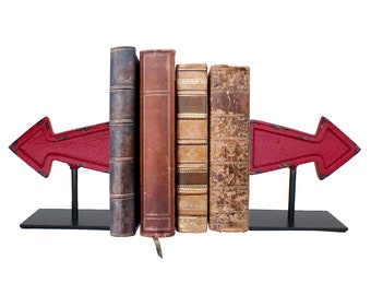 Cast Iron Two Arrow Bookends, Heavy Book Ends Supports for Books, Hold Books, Industrial Vintage Shelves Decoration for Home, Office, Cabin.