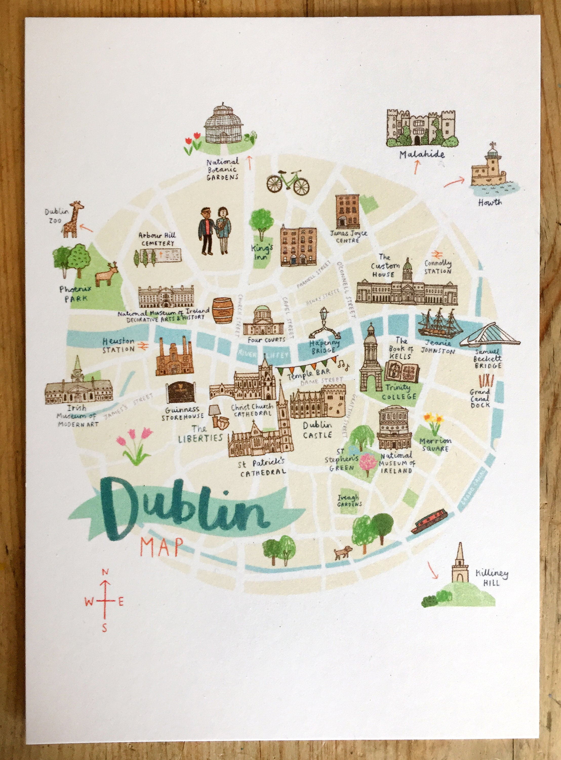 Map of Dublin Postcard Etsy UK