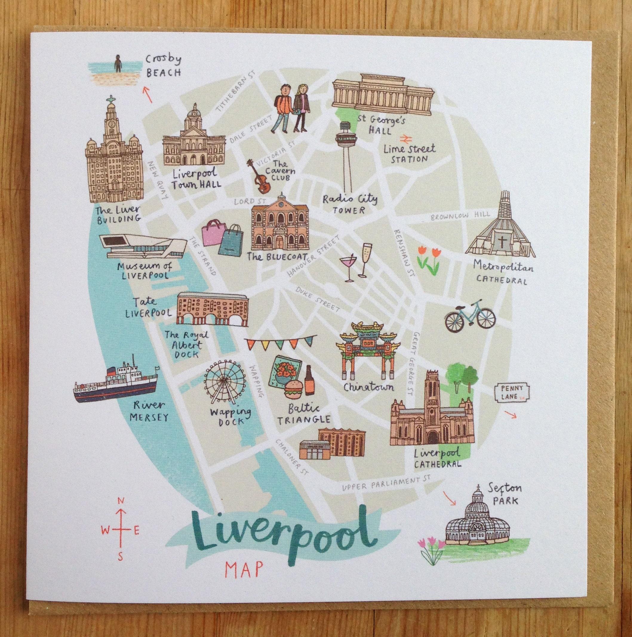 Map Of Liverpool Card Etsy