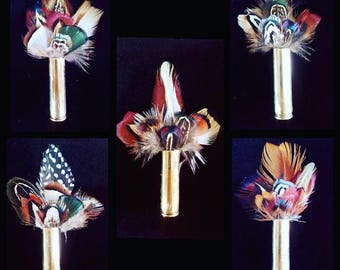 Bullet Feather Brooch/Wedding pin/Buttonaire/Buttonhole
